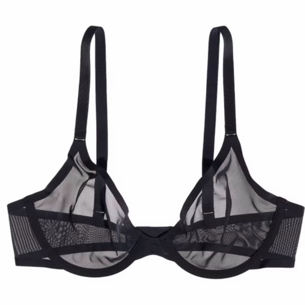 CUUP Black Mesh Underwire The Plunge Bra 38G. Like new